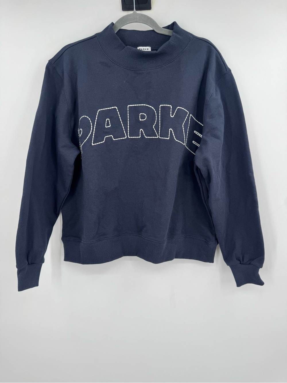 PARKE X Target Navy Oversized Logo Crewneck Minimalist Sweatshirt Women’s S/M - Picture 2 of 6